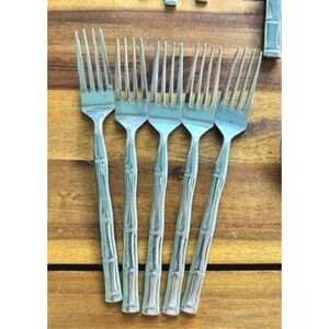 5 Bamboo Stainless Dinner Forks Made in Japan Vintage Replacement Flatware